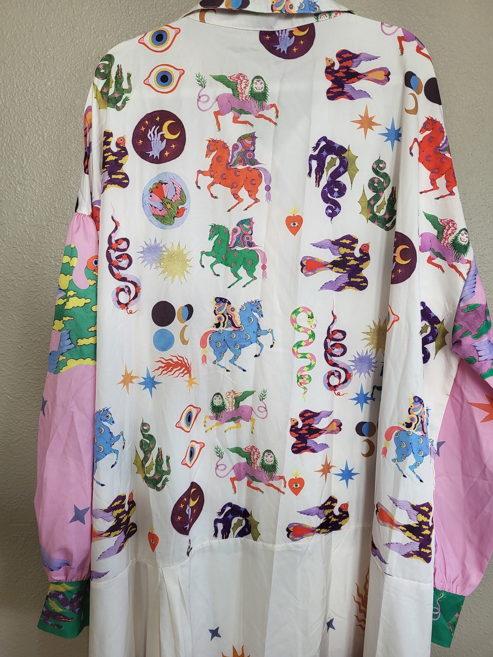 Whimsical Celestial Print Button-Front Maxi Dress - Cream & Pink 6XL - Picture 10 of 10